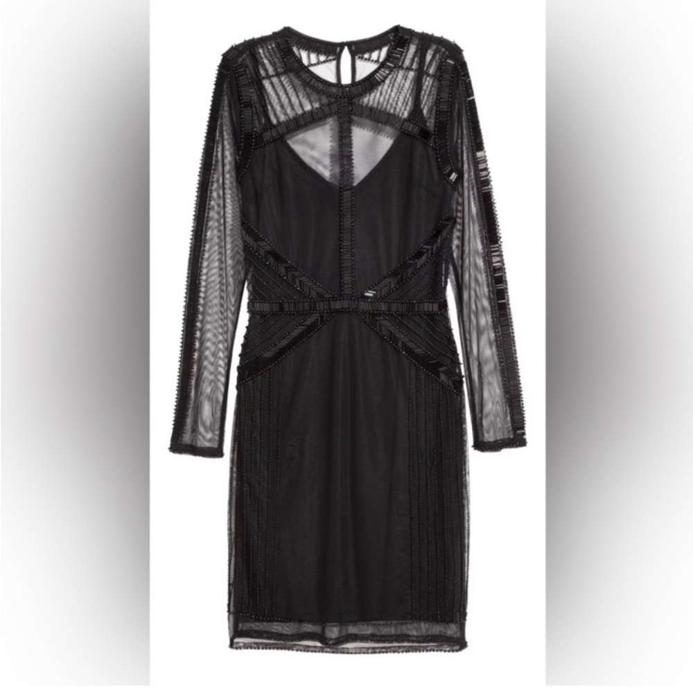 NWOT Sheer Beaded Little Black Dress - Perfect for New Years Eve